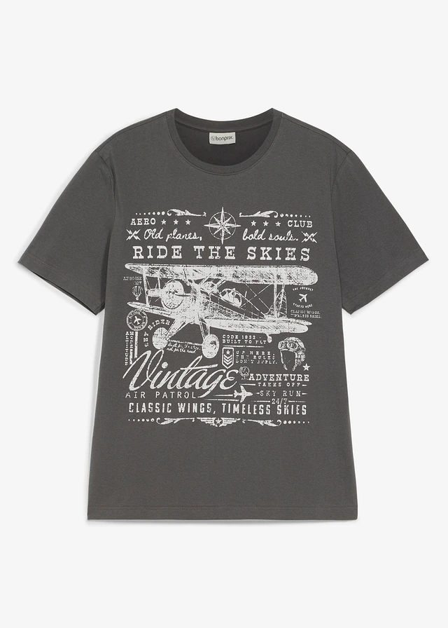 T-shirt van biologisch katoen, Kleur: leisteengrijs met print