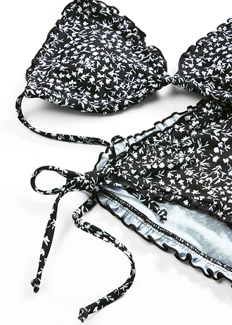 Háromszög fazonú bikini vékony fodorral (2-részes szett) • fehér/virágmintás • bonprix áruház