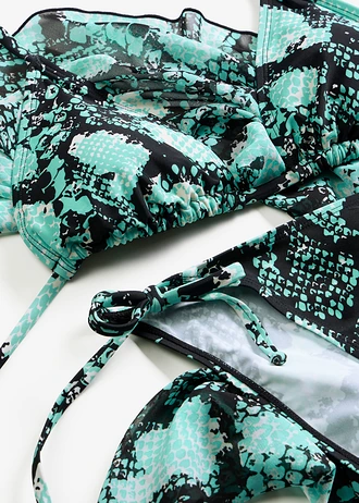 Bikini triangle + paréo (ens. 3 pces) • bleu glacial-noir python • Boutique bonprix