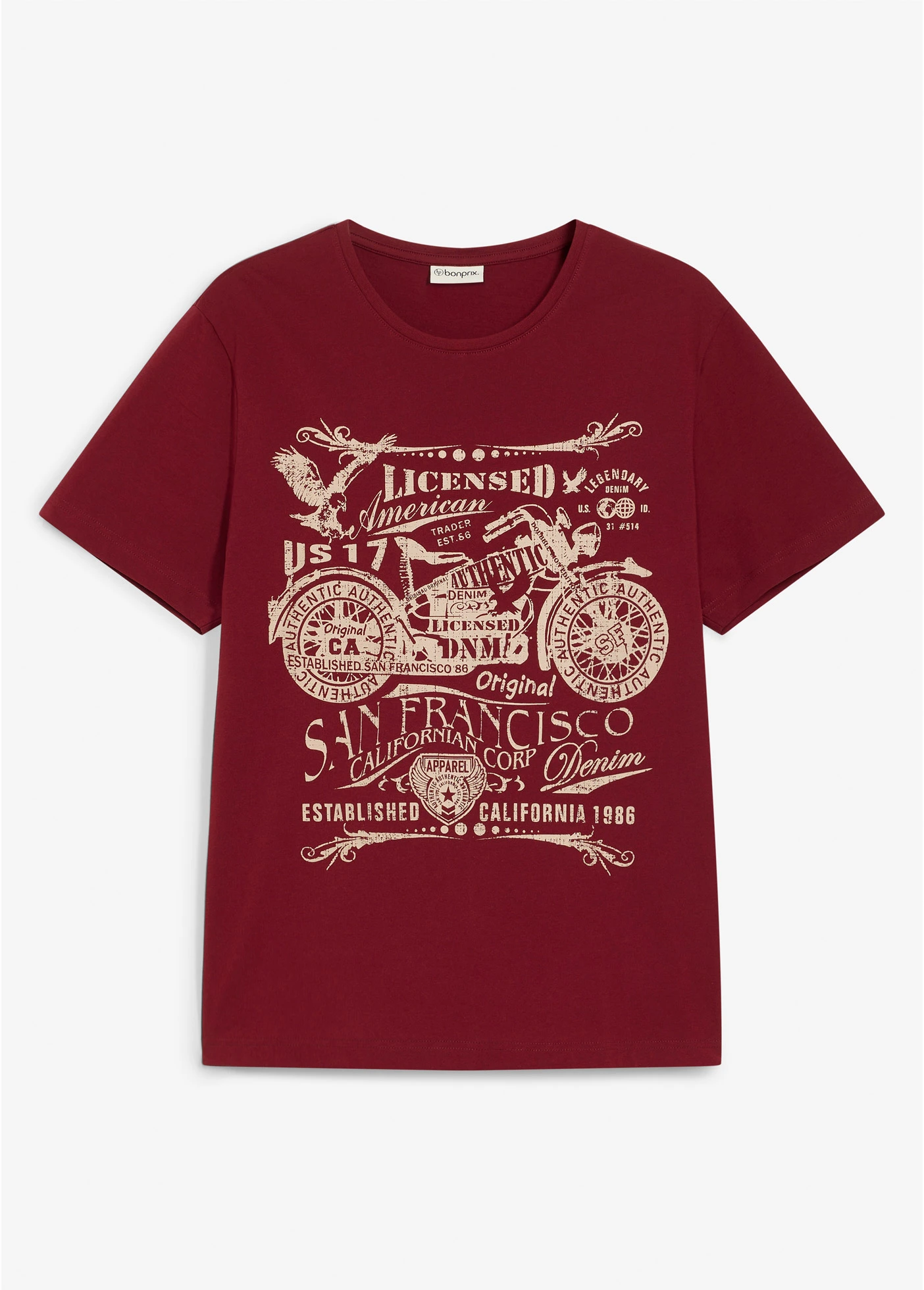 T-shirt van puur katoen • robijnrood met print • bonprix online shop