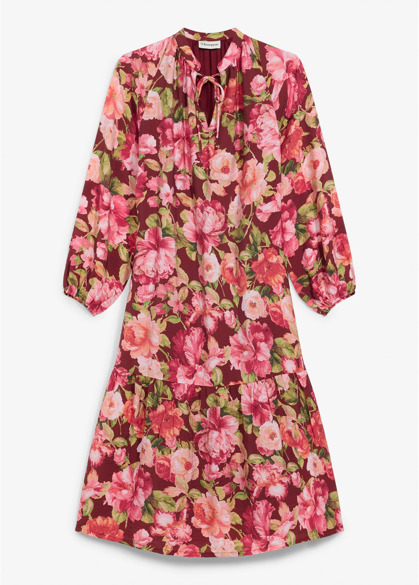 Midi jurk in een soepele viscosemix • robijnrood gebloemd • bonprix online shop