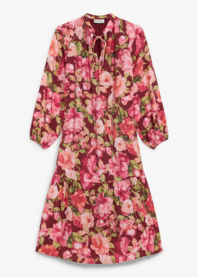 Rochie midi din amestec fluid cu viscoză • roșu-rubiniu floral • magazin bonprix