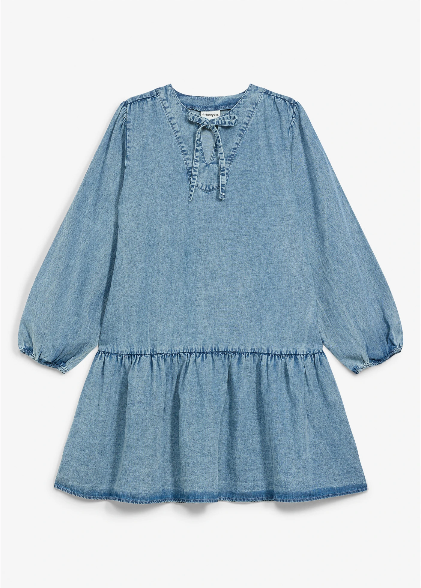 Losse midi jurk met linnen • ijsblauw denim • bonprix online shop