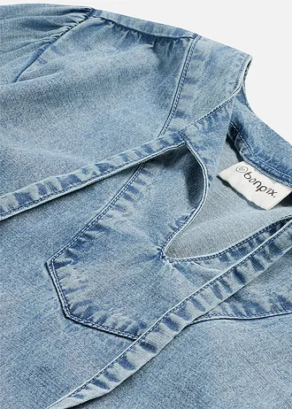 Losse midi jurk met linnen, Kleur: ijsblauw denim