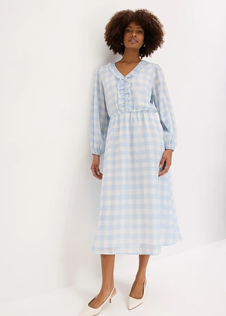 Midi jurk • poederblauw-wolwit geruit • bonprix online shop