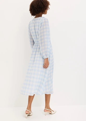 Robe midi • bleu poudré-écru carreaux • Boutique bonprix