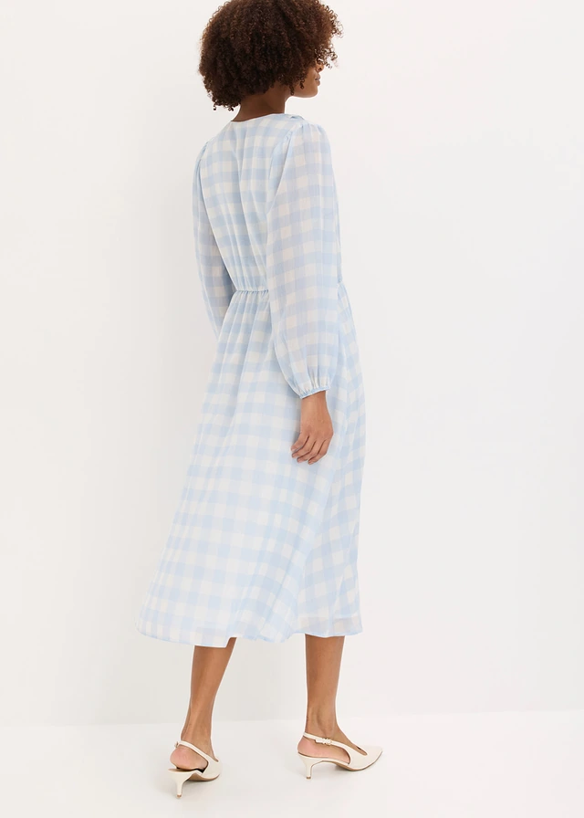 Robe midi, Couleur: bleu poudré-écru carreaux