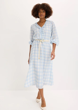 Robe midi • bleu poudré-écru carreaux • Boutique bonprix