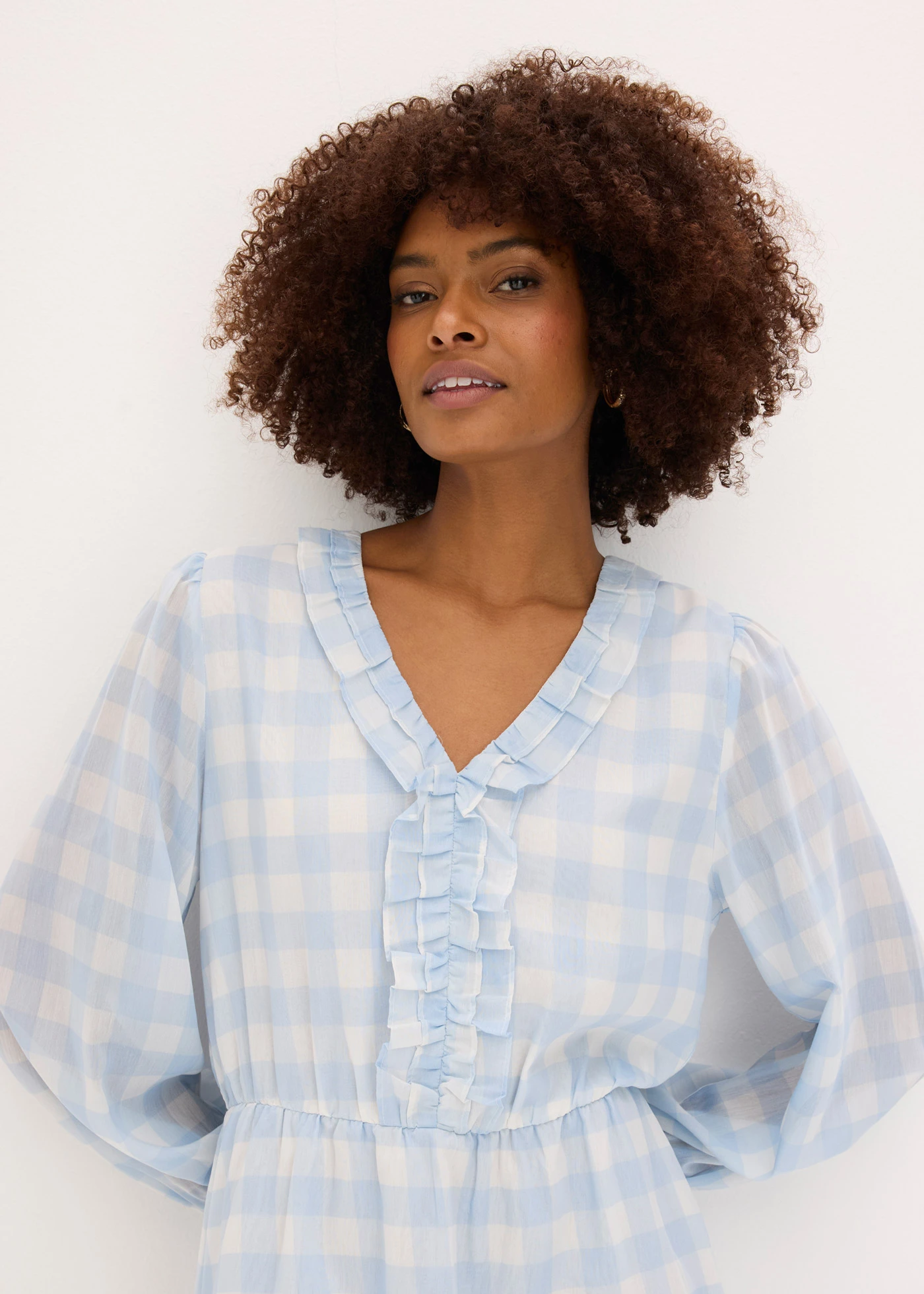 Robe midi • bleu poudré-écru carreaux • Boutique bonprix