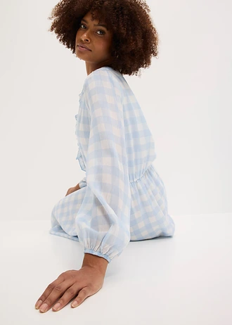 Robe midi • bleu poudré-écru carreaux • Boutique bonprix