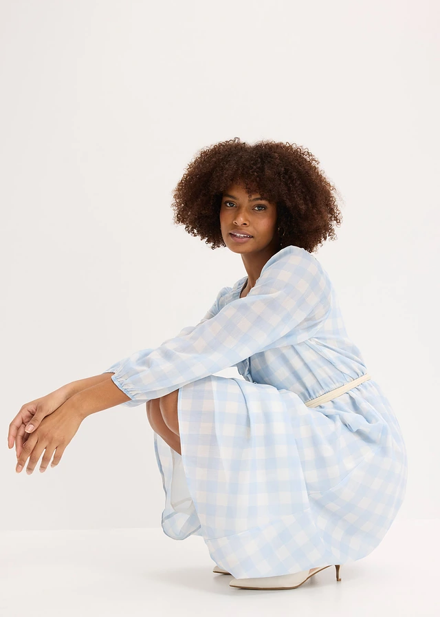 Midi jurk • poederblauw-wolwit geruit • product-page.page-title-suffix