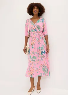 Midi jurk van soepele viscose, Kleur: roze gebloemd