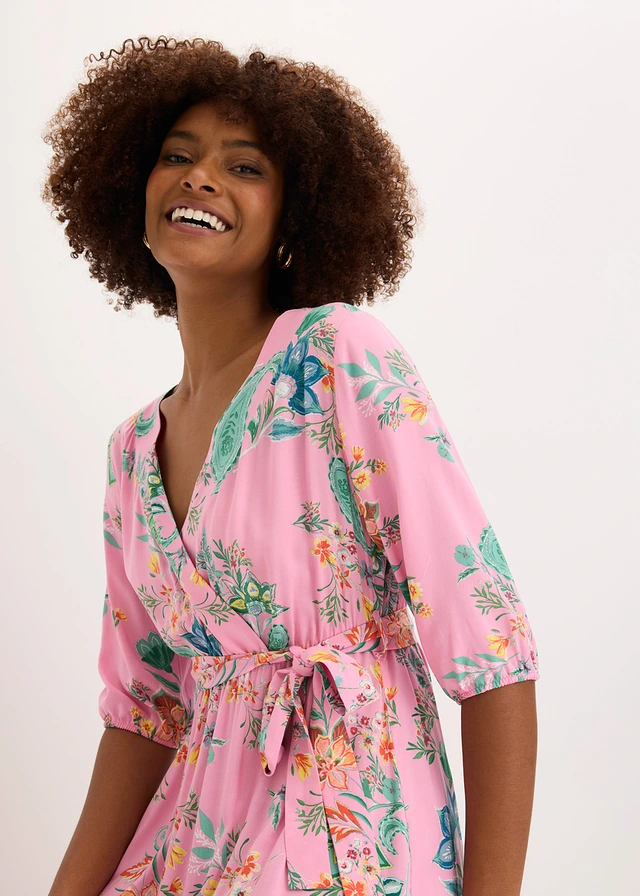 Midi jurk van soepele viscose • roze gebloemd • product-page.page-title-suffix