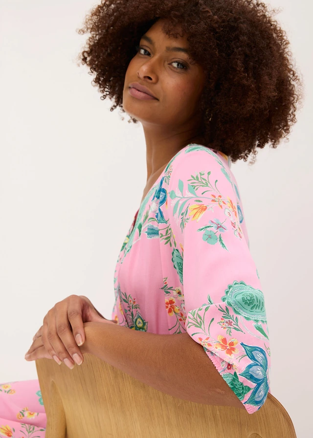 Robe midi en viscose fluide • rose floral • product-page.page-title-suffix