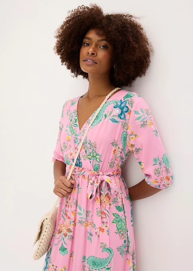Robe midi en viscose fluide • rose floral • product-page.page-title-suffix