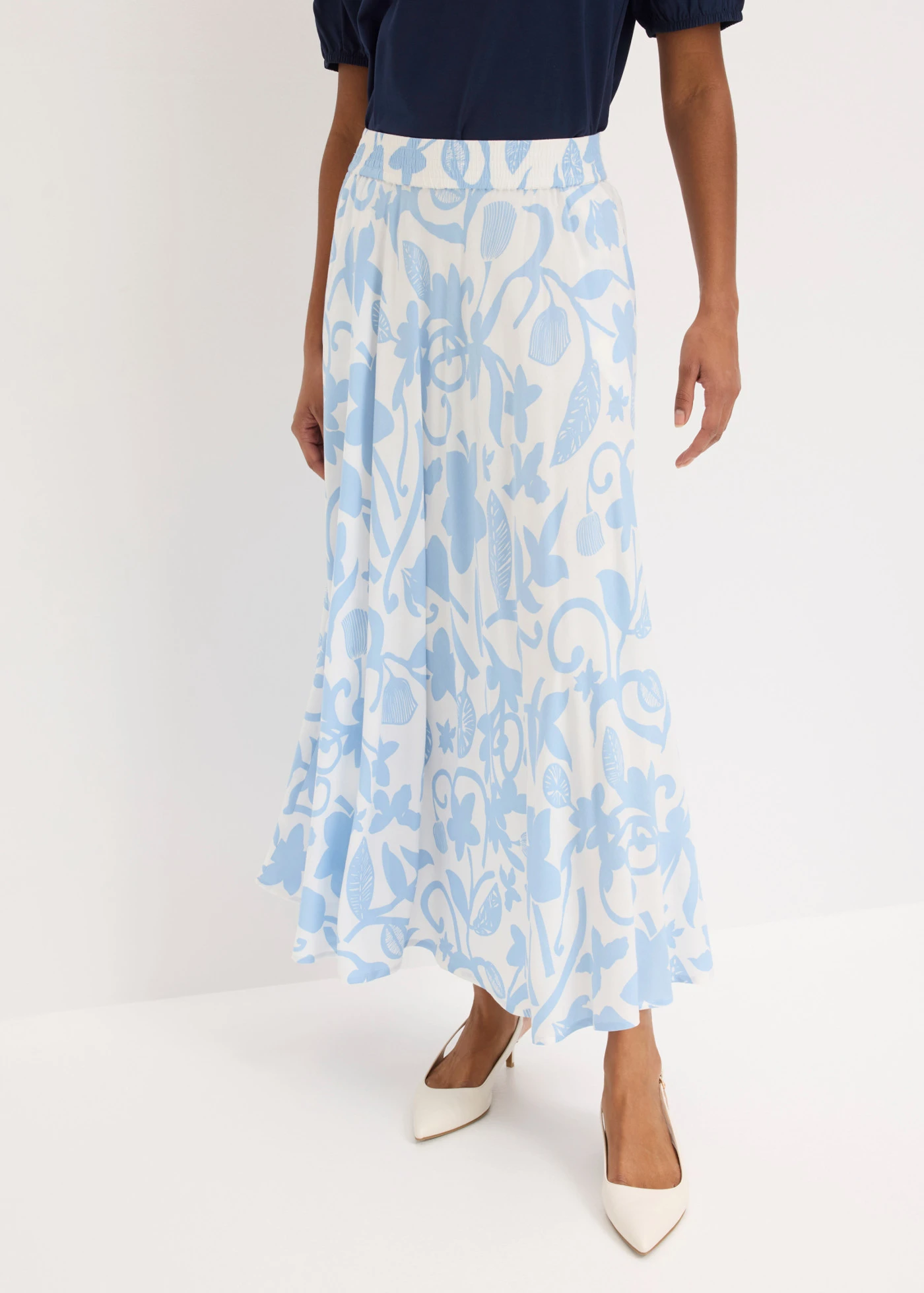 Maxi rok van soepele viscose • wolwit/lichtblauw gebloemd • bonprix online shop