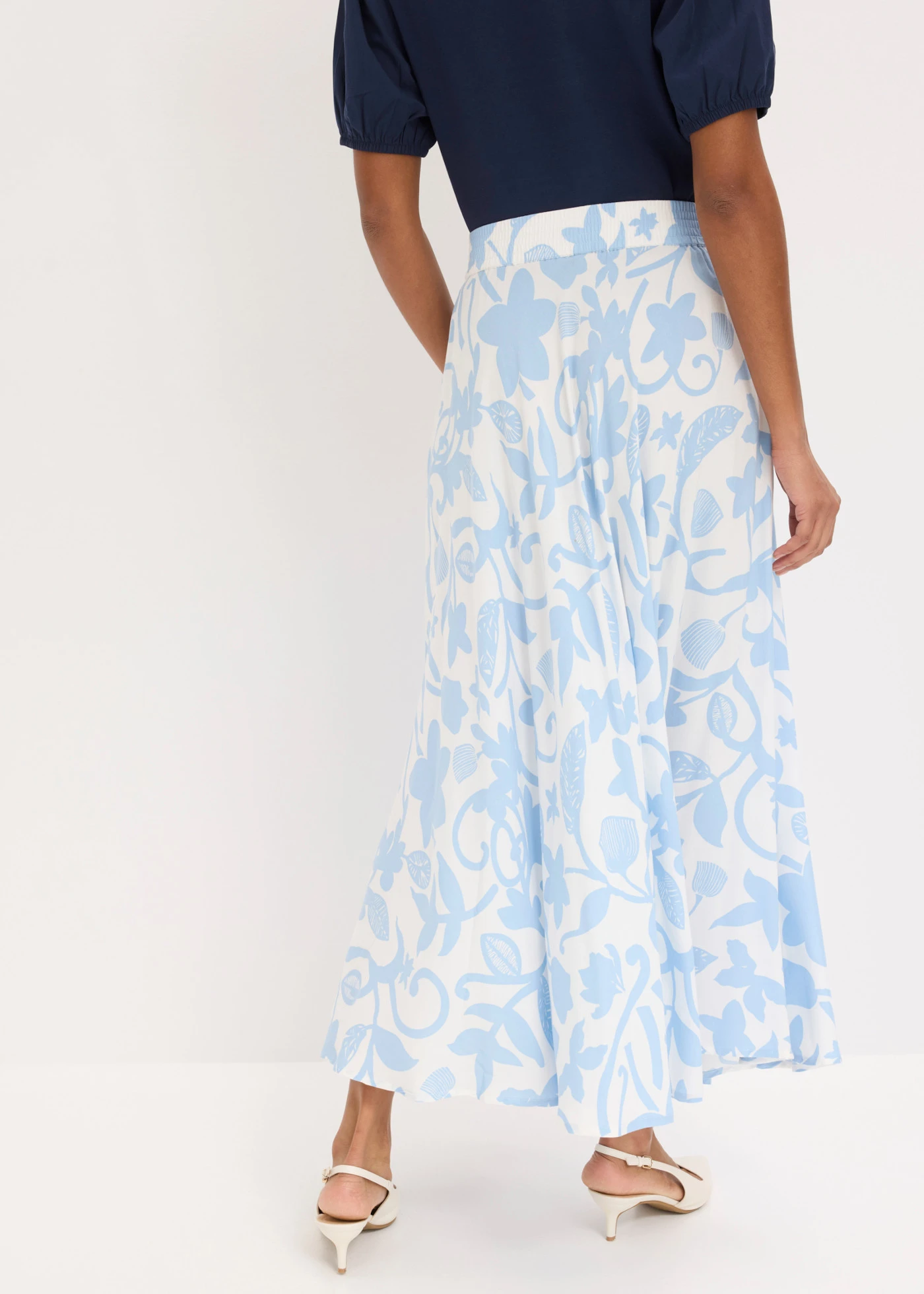 Maxi rok van soepele viscose • wolwit/lichtblauw gebloemd • bonprix online shop