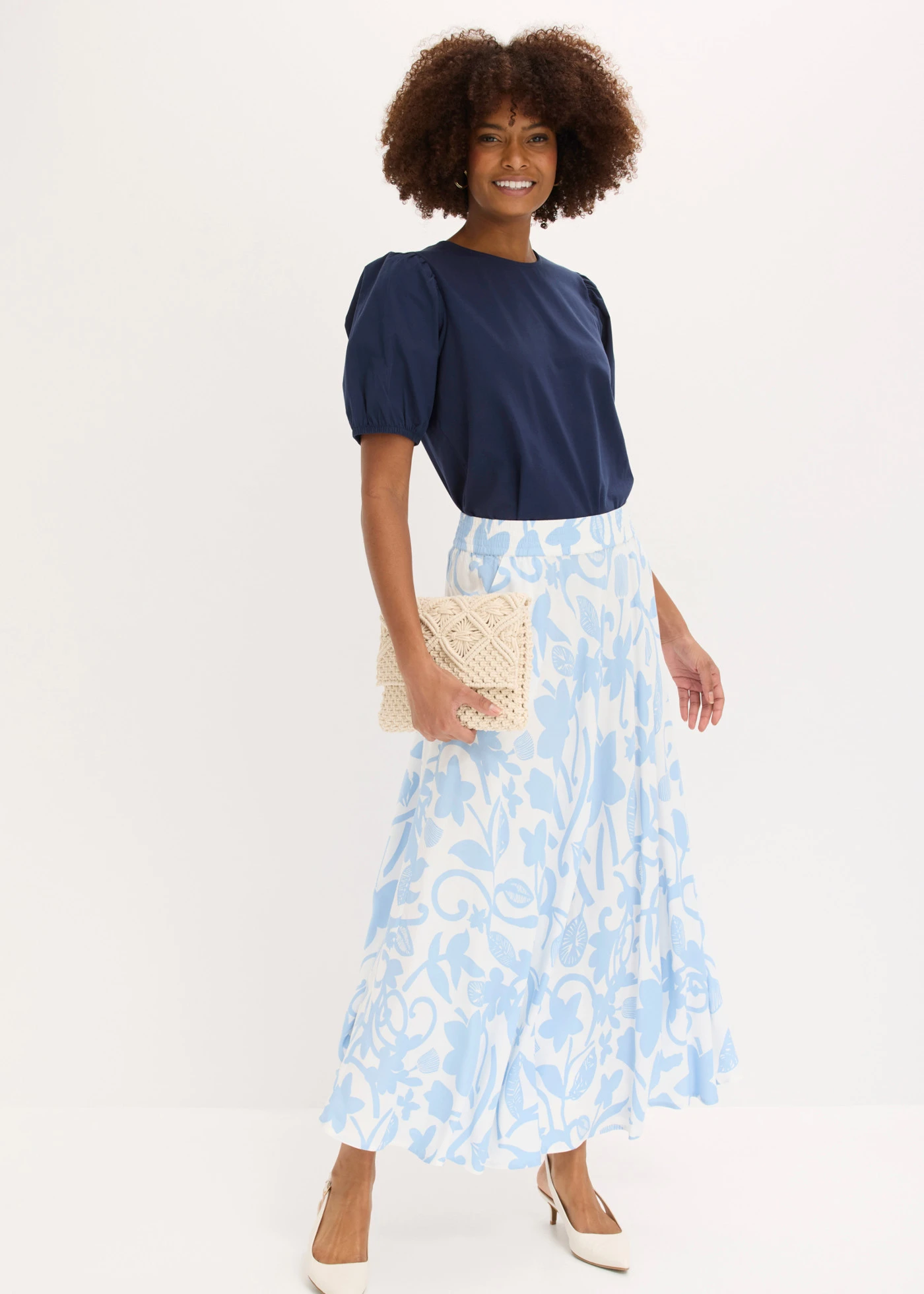 Maxi rok van soepele viscose • wolwit/lichtblauw gebloemd • bonprix online shop