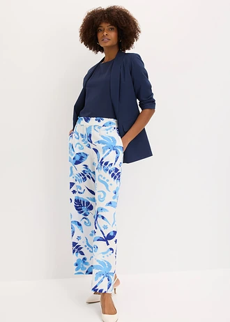 Wijde broek van gestructureerde viscose • wit/saffierblauw gebloemd • bonprix online shop