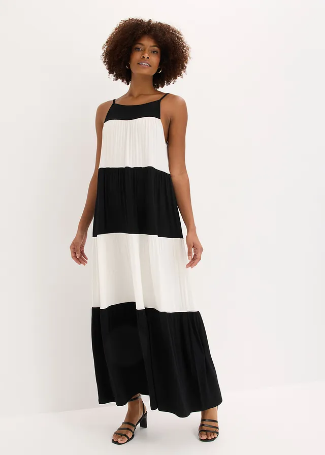 Robe douce en jersey viscose, Couleur: noir-écru