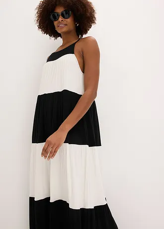 Robe douce en jersey viscose • noir-écru • Boutique bonprix