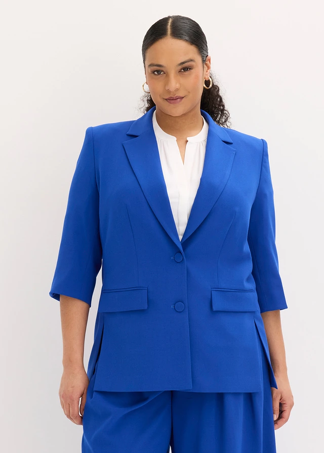 Blazer met modieus geaccentueerde schouders, Kleur: kobaltblauw