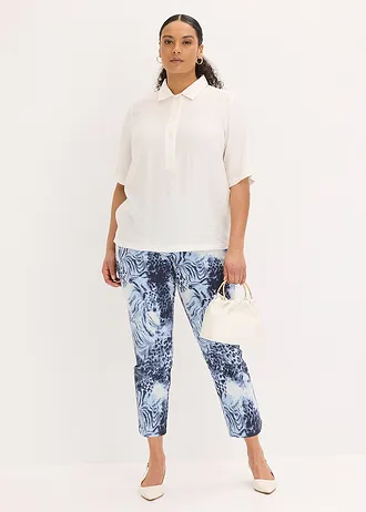Pantalon extensible 7/8 imprimé, Couleur: bleu fumé léopard