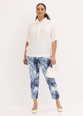 7/8 stretch broek met print, Kleur: rookblauw luipaardprint