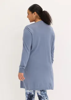 Long gilet en maille de coton mélangé, Couleur: bleu fumé