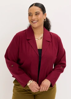 Halenkový kabátek z lněné směsi, barva: javorově červená