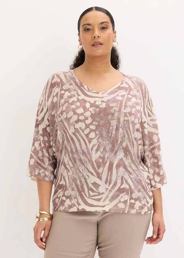 Trui met vleermuismouwen, Kleur: kiezelbeige zebraprint