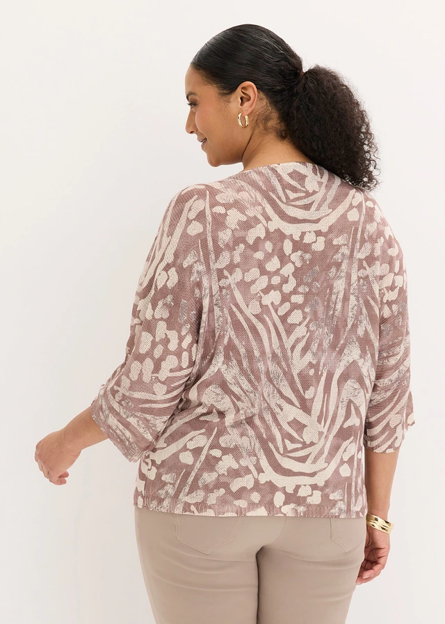 Pull  à manches chauve-souris, Couleur: beige galet zèbre