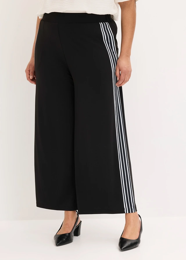Pantalon en jersey avec bandes côtés, Couleur: noir / blanc