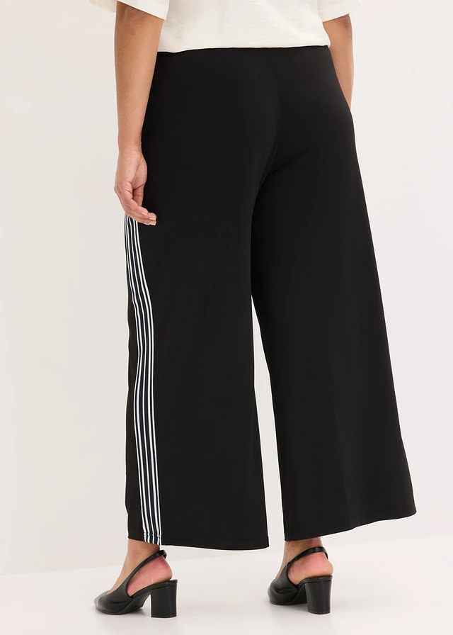 Pantalon en jersey avec bandes côtés, Couleur: noir / blanc