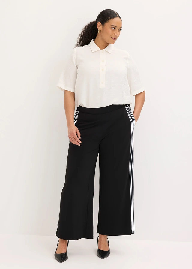 Pantalon en jersey avec bandes côtés, Couleur: noir / blanc