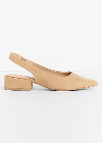 Slingback pumps met platte hak, Kleur: camel