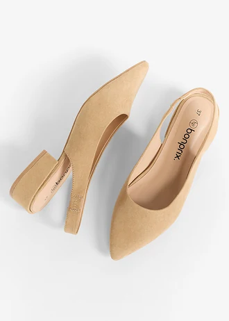 Slingback pumps met platte hak, Kleur: camel