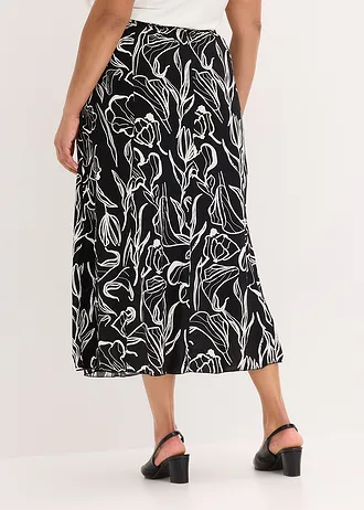 Maxi rok van viscose met crinkle-effect, Kleur: zwart/wolwit gebloemd