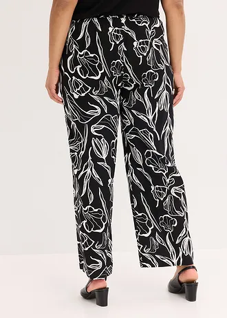 Broek van viscose, Kleur: zwart/wolwit gebloemd