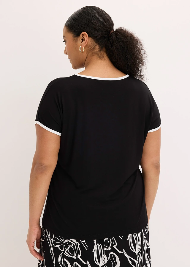 T-shirt avec passepoil, Couleur: noir-écru