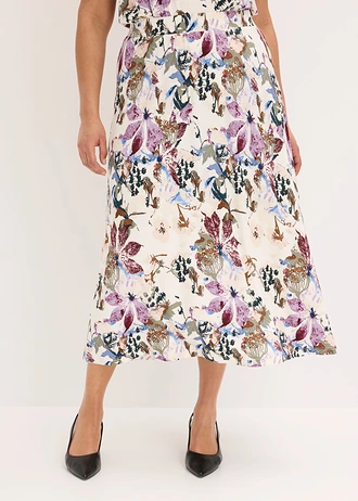 Rok met soepele viscose, Kleur: ecru gebloemd