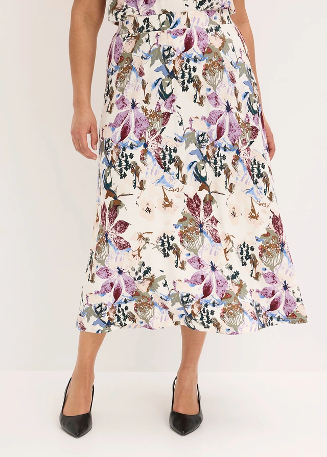 Rok met soepele viscose, Kleur: ecru gebloemd