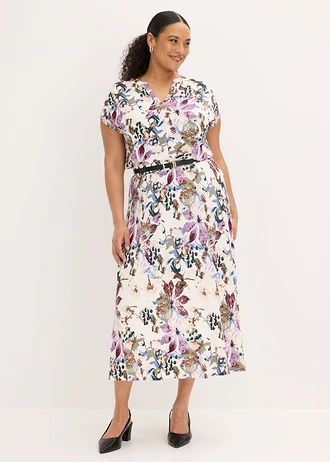 Rok met soepele viscose, Kleur: ecru gebloemd