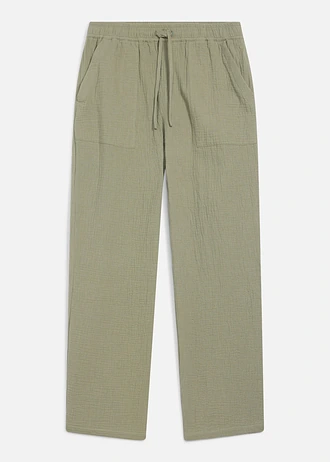Pantalon loose en gaze de coton à taille élastiquée, fuselé