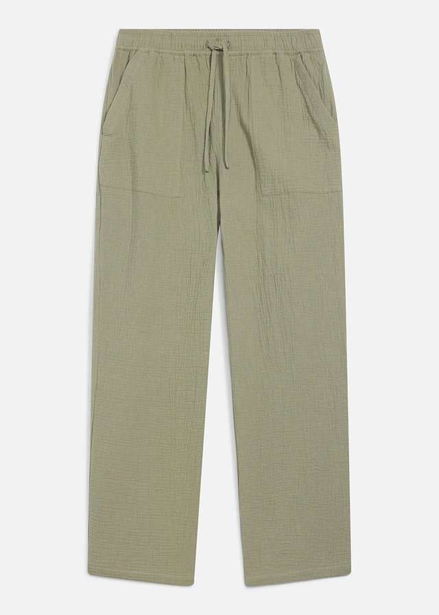 Loose fit instappbroek van zachte mousseline, tapered, Kleur: rookolijfgroen