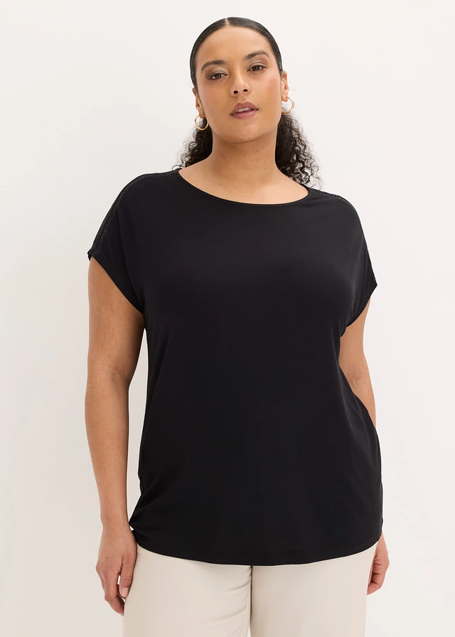 T-shirt avec dentelle, Couleur: noir