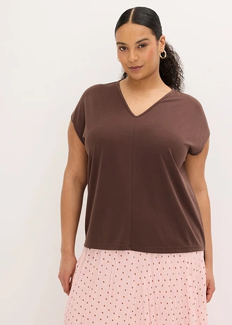 T-shirt en piqué de viscose, Couleur: marron foncé