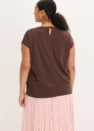 T-shirt en piqué de viscose, Couleur: marron foncé