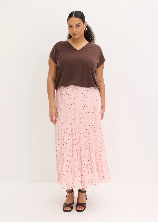 T-shirt en piqué de viscose, Couleur: marron foncé