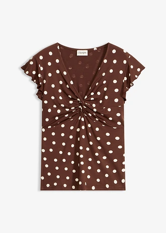 T-shirt en viscose extensible, Couleur: marron pois écru